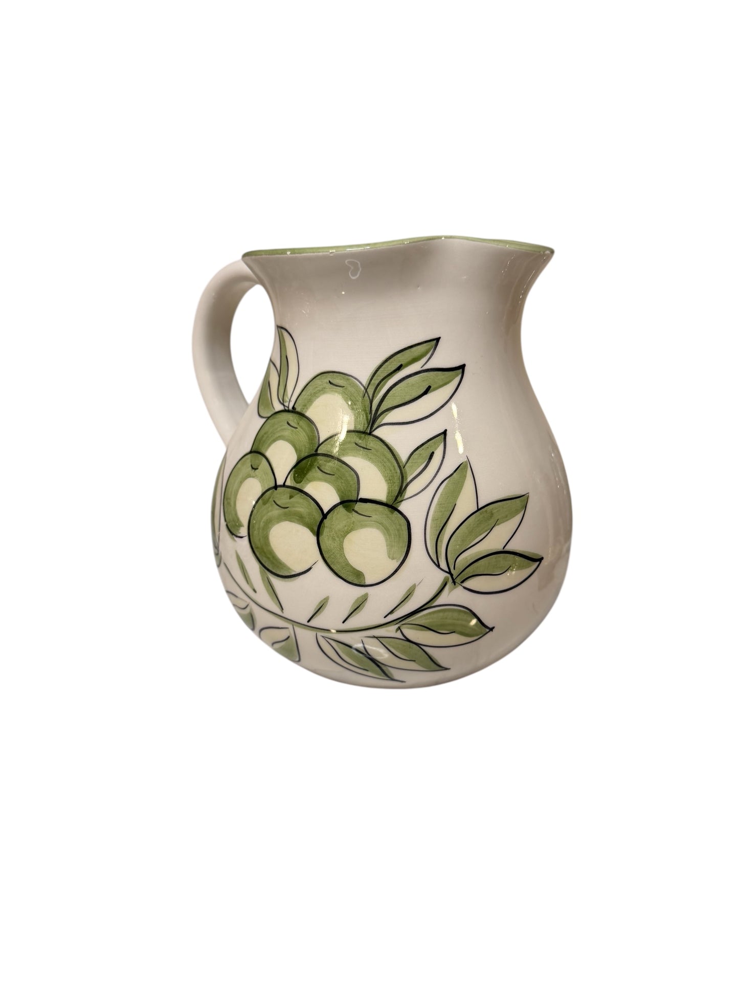 Italian Hand-Painted Vintage Grape Pitcher by Arturo | White Stoneware Fruit Motif