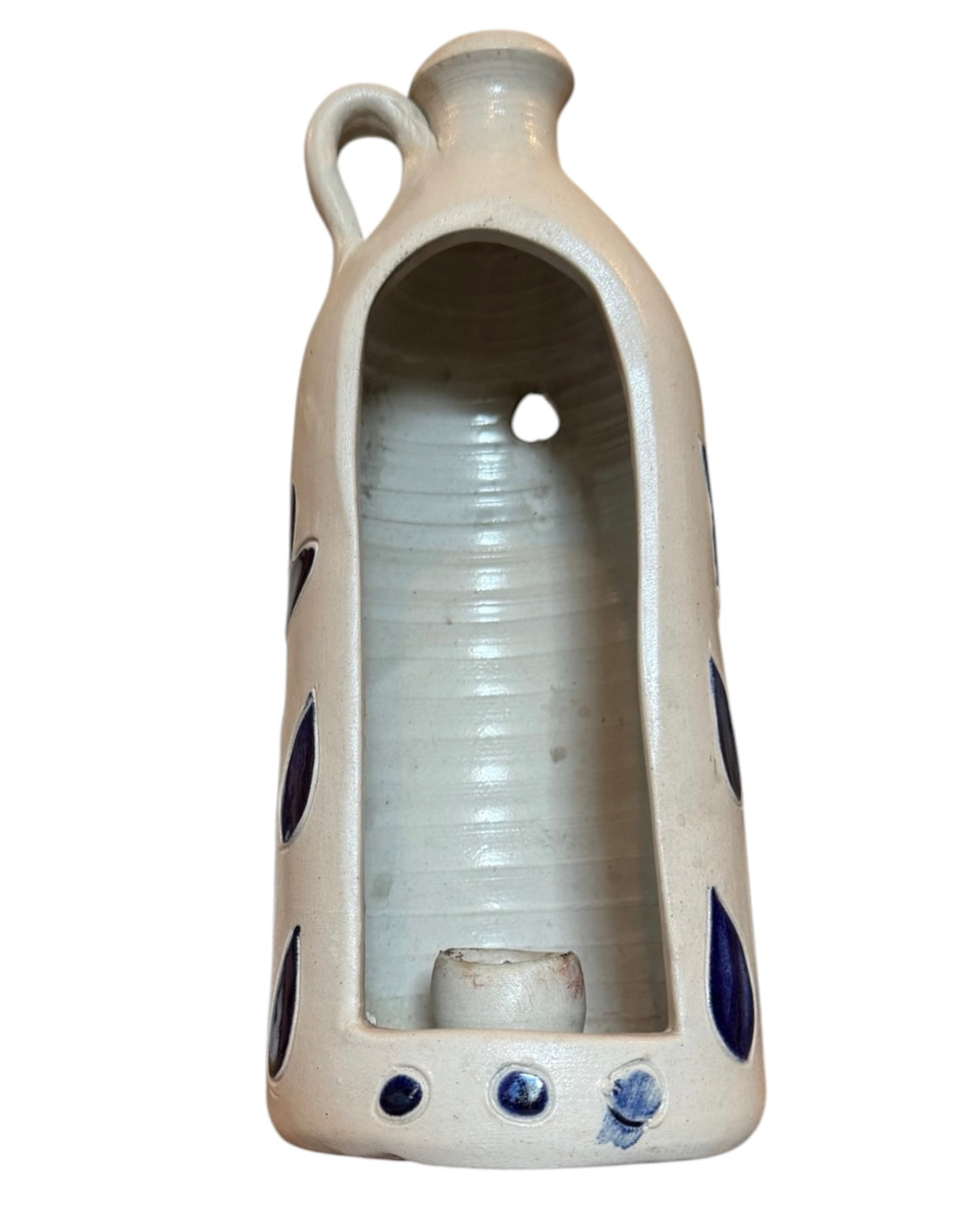 Williamsburg Pottery Salt Glaze Stoneware Colonial Jug Candle Holder | Cobalt Blue Hand-Painted Decor | Virginia Pottery