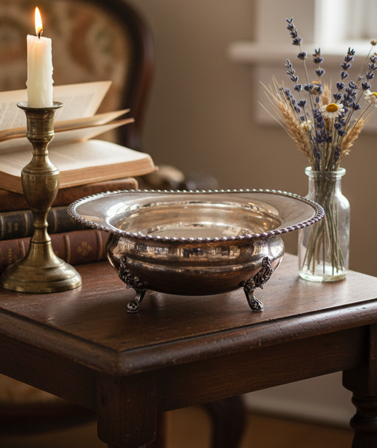 Vintage Silverplate Footed Centerpiece Bowl | Ornate Claw Foot Serving Bowl