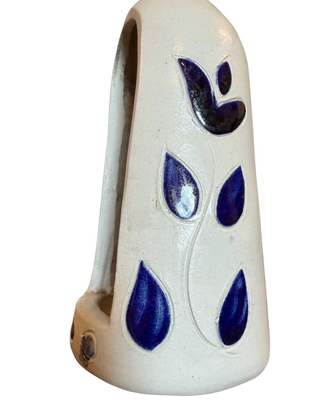 Williamsburg Pottery Salt Glaze Stoneware Colonial Jug Candle Holder | Cobalt Blue Hand-Painted Decor | Virginia Pottery