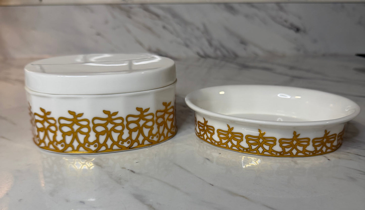 Vintage “Keepsake Charisma” Porcelain Soap Dish & Lidded Trinket Dish — Avon Anniversary Keepsake Collection (1970s)