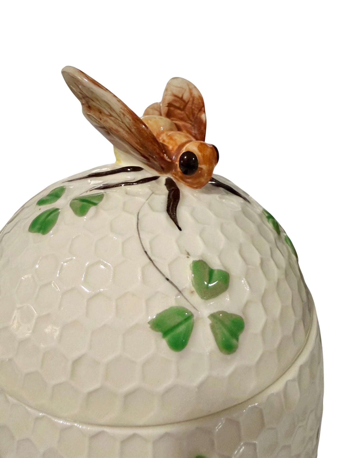Beautiful Vintage "Bee & Clover" Honeycomb Kitchen Canister / Biscuit Jar