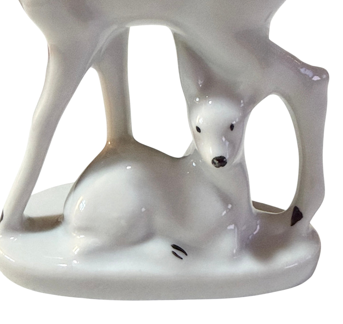 White Vintage Porcelain Doe & Fawn Figurine | Mid-Century Deer