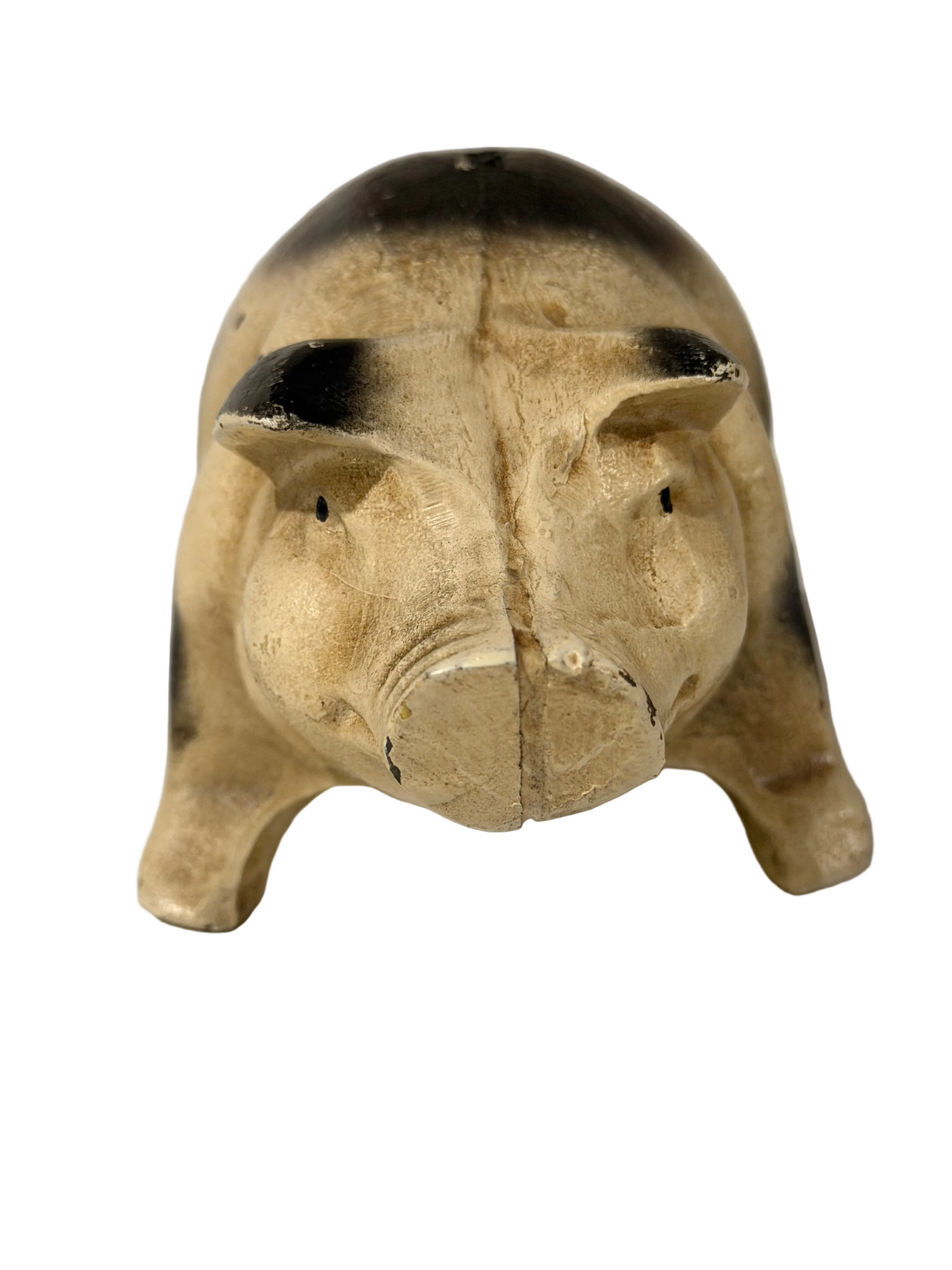 Vintage Cast Iron Still Piggy Bank – Black & Tan