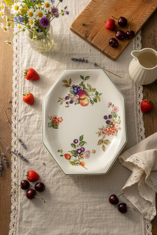 Johnson Brothers Ironstone Octagonal Serving Platter - Fresh Fruit Pattern