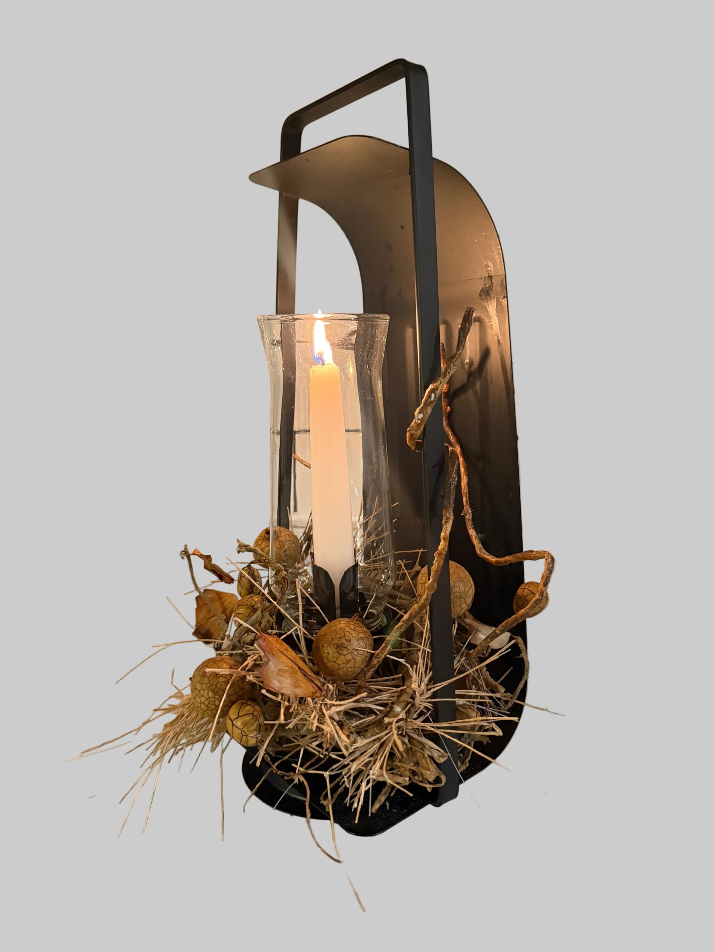 Vintage Farmhouse Lantern Candle Holder with Glass Hurricane Shade - Table Top or Wall Mount