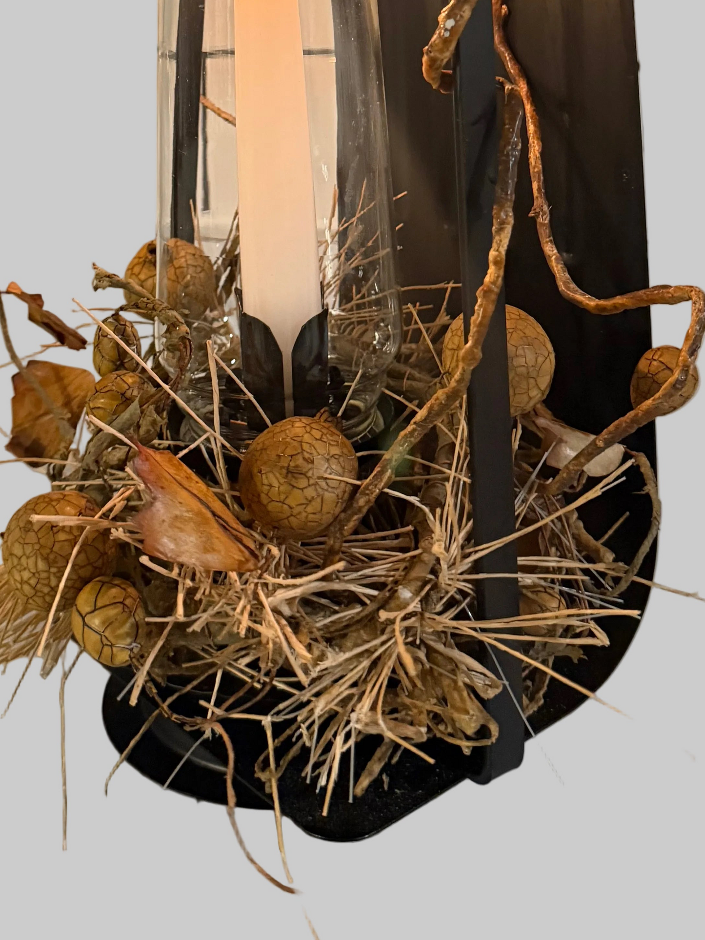 Vintage Farmhouse Lantern Candle Holder with Glass Hurricane Shade - Table Top or Wall Mount