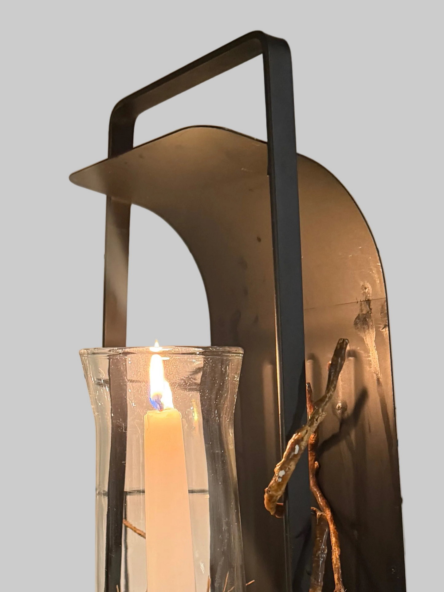 Vintage Farmhouse Lantern Candle Holder with Glass Hurricane Shade - Table Top or Wall Mount