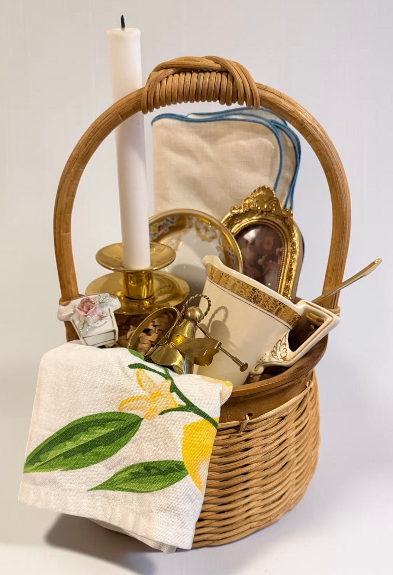 Curated Vintage Grandmillennial Basket | Collected Charm Home Decor Bundle