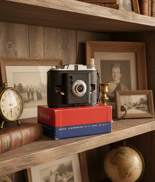 Vintage Ansco Flash Clipper Camera with Original Box – Mid Century Camera Decor