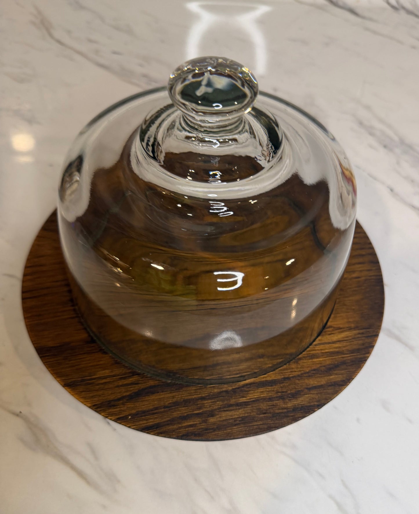 Vintage Cheese Board with Heavy Glass Dome & Solid Wood Base
