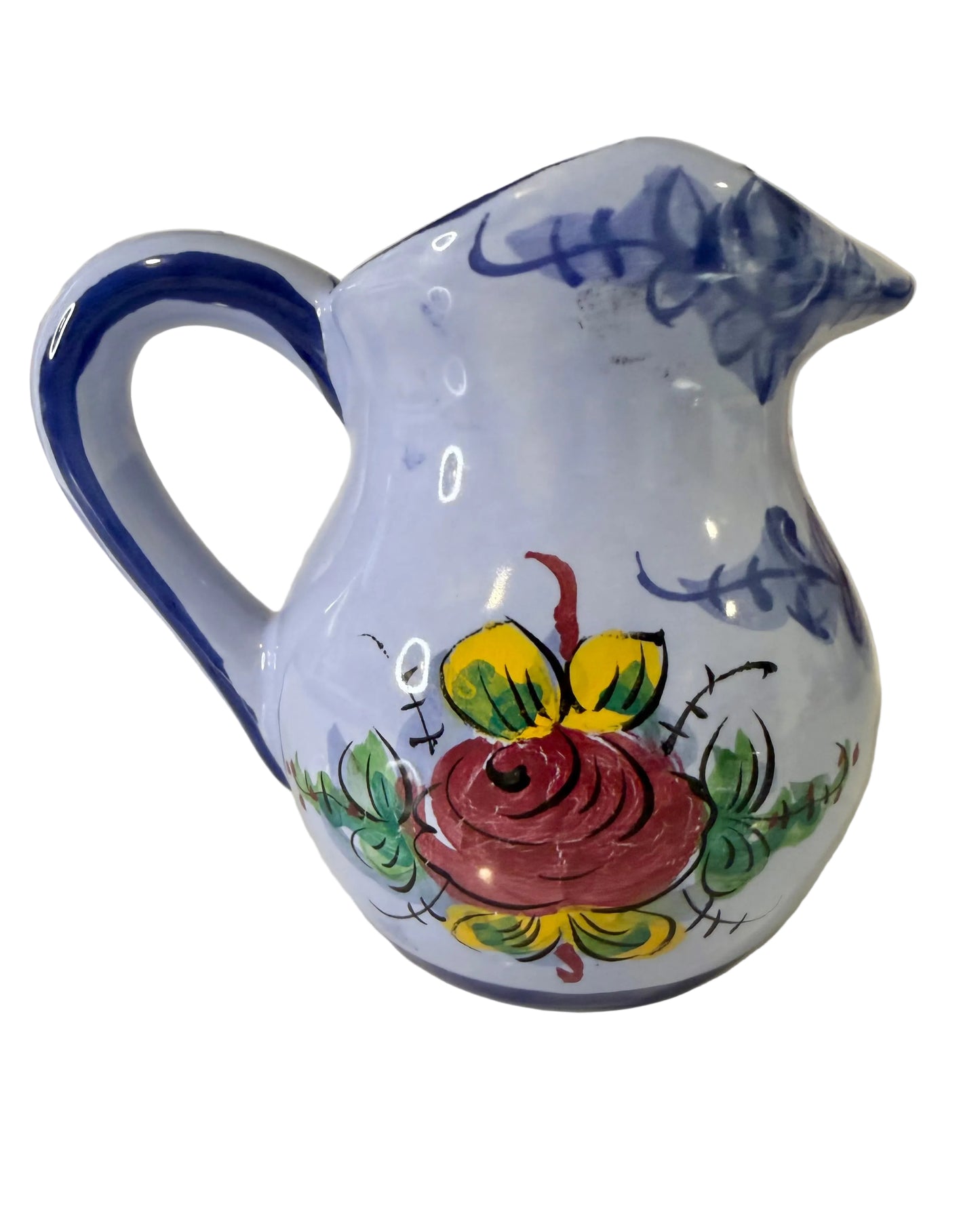Hand-Painted Portuguese Ceramic Pitcher – Periwinkle Floral | Alcobaça Style