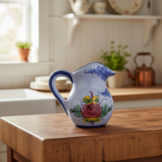 Hand-Painted Portuguese Ceramic Pitcher – Periwinkle Floral | Alcobaça Style