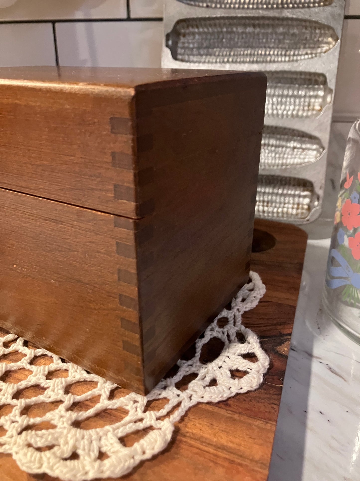 Vintage Solid Wood Recipe Box - 1972
