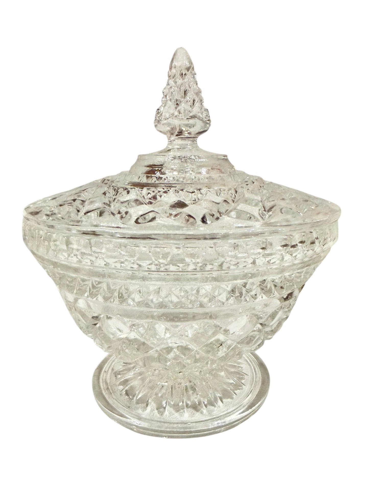 Anchor Hocking Vintage Wexford Lidded Candy Dish | Footed Pressed Glass Compote | Diamond Point Pattern