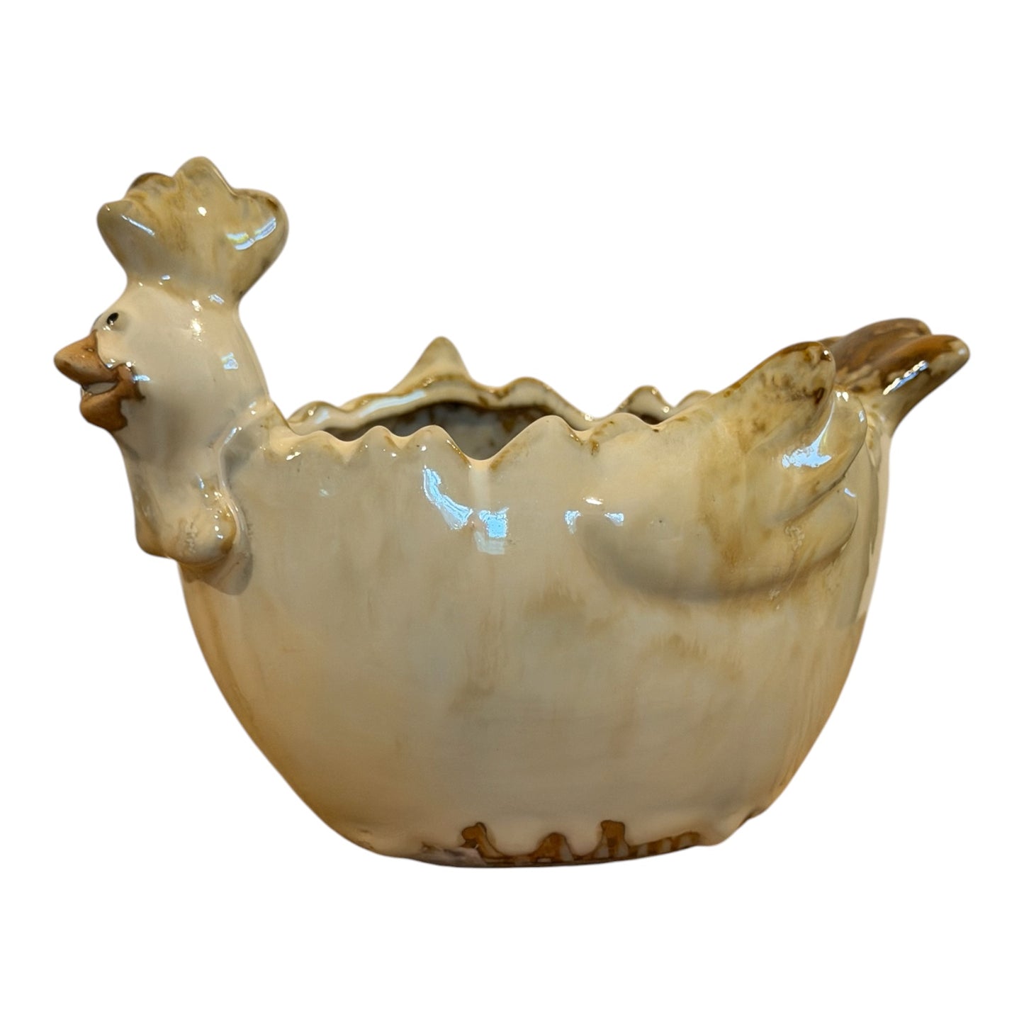 Ceramic Chicken Vintage or Vintage Style Egg Holder / Planter / Catch-All – Drip Glaze