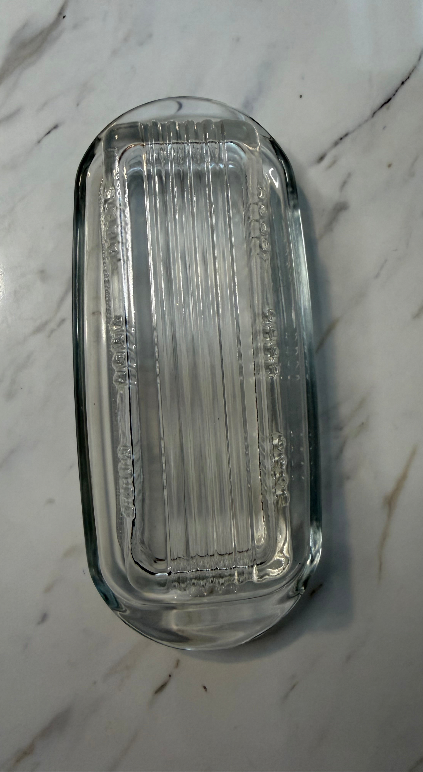 Vintage Clear Glass Ribbed Covered Butter Dish