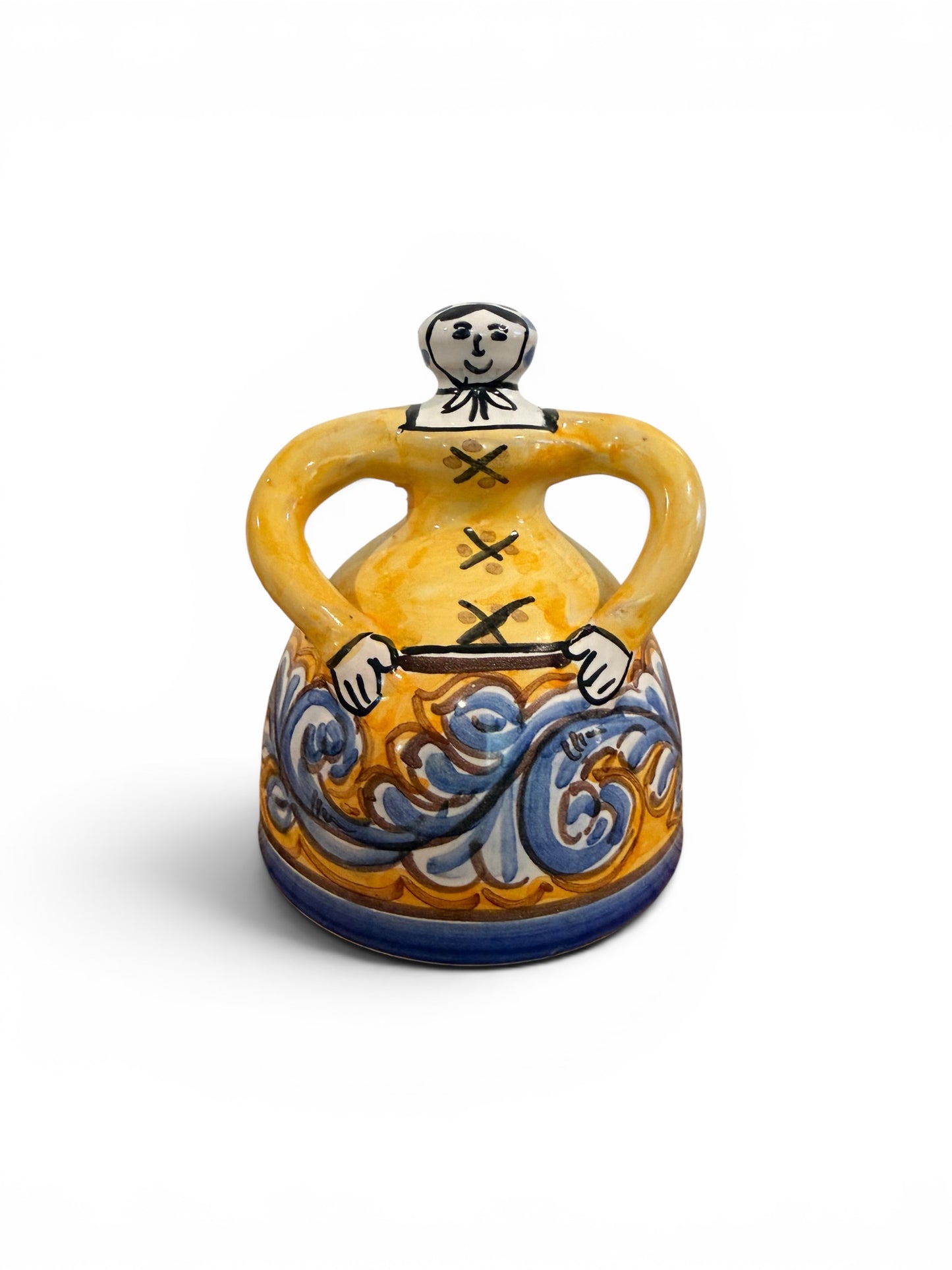 Hand-Painted Vintage Talavera Ceramic Señorita Dinner Bell – España | Majolica Folk Art