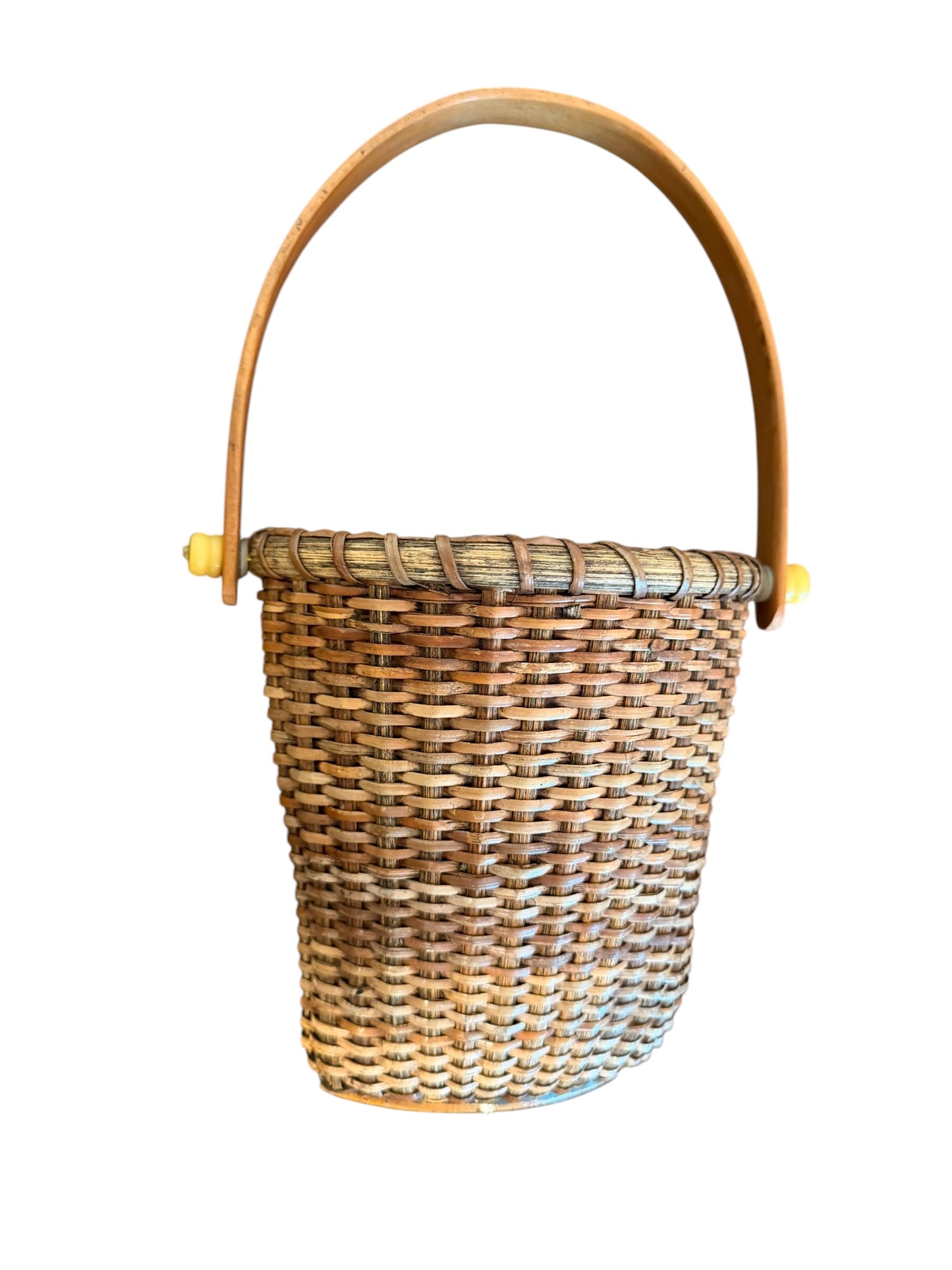 Woven Wicker Gathering Vintage Basket with Wooden Handle | Nantucket-Style Storage Basket