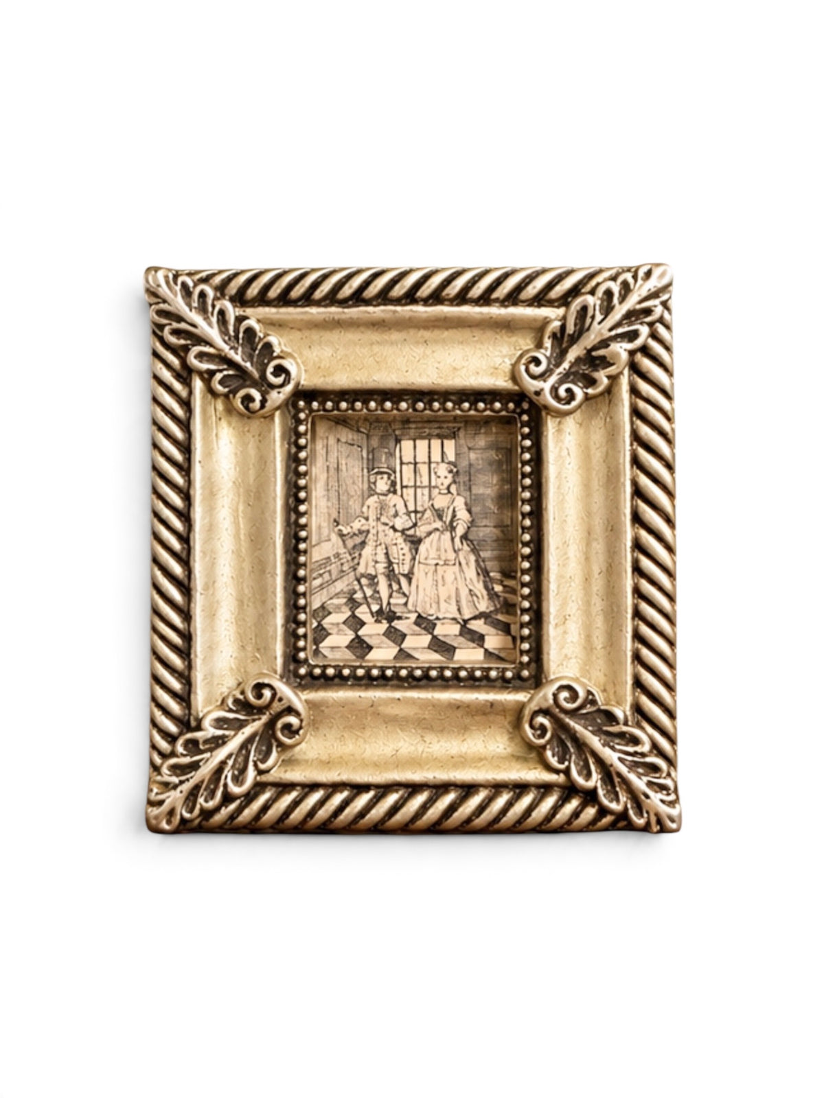 Ornate Silver Square Frame with Historical Couple Book Print | 3” Flea & Frame Creation