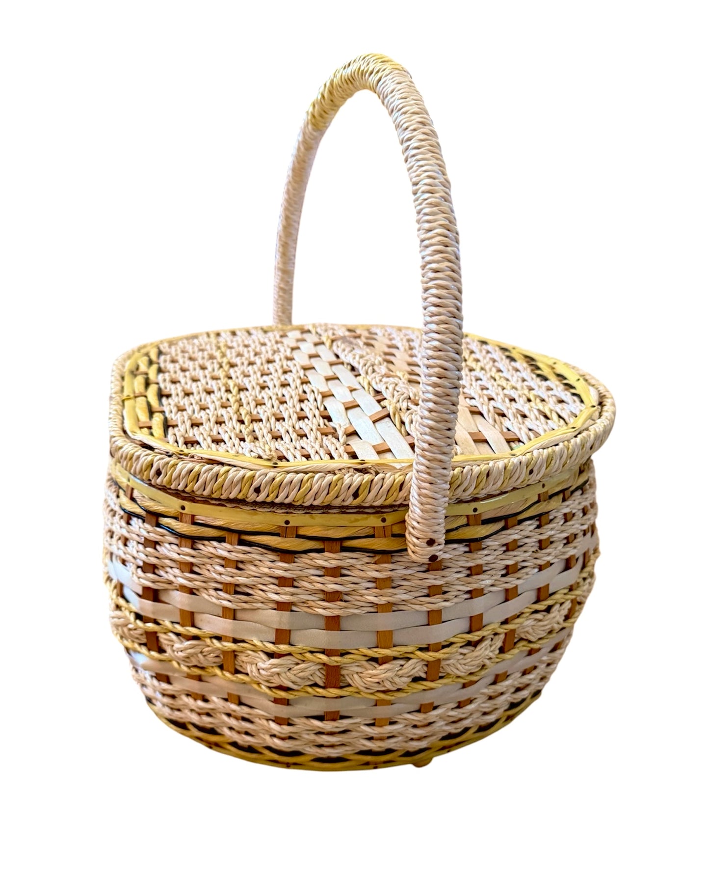Vintage Woven Sewing Basket - Mid-Century Craft Storage Treasure