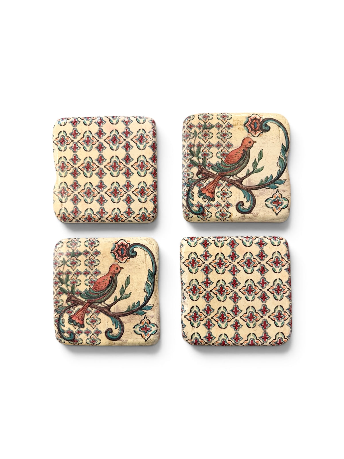 Kate McRostie Vintage Old World Bird Ceramic Tile Coasters – Set of 4