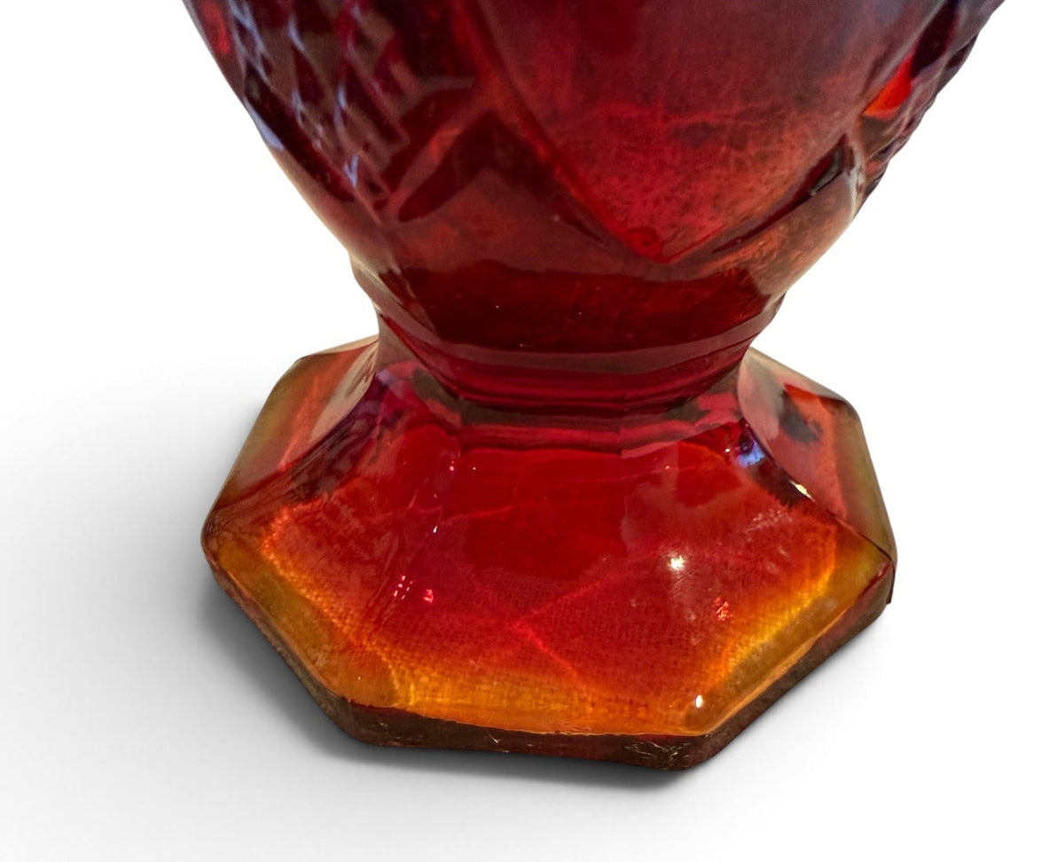 Indiana Glass Vintage Sunburst Amberina Swung Vase – 11” Red & Amber Glass