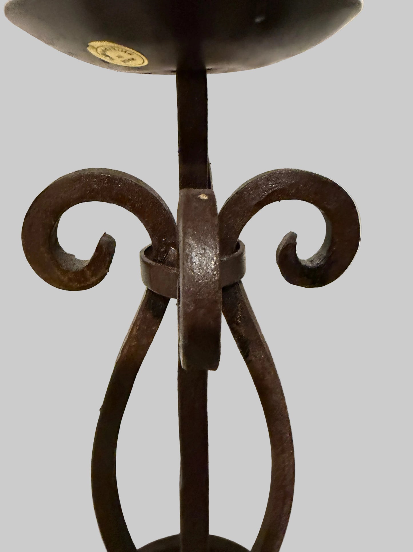 Set of 3 Rustic Primitive Wrought Iron Hurricane Candle Holders with Glass Shades