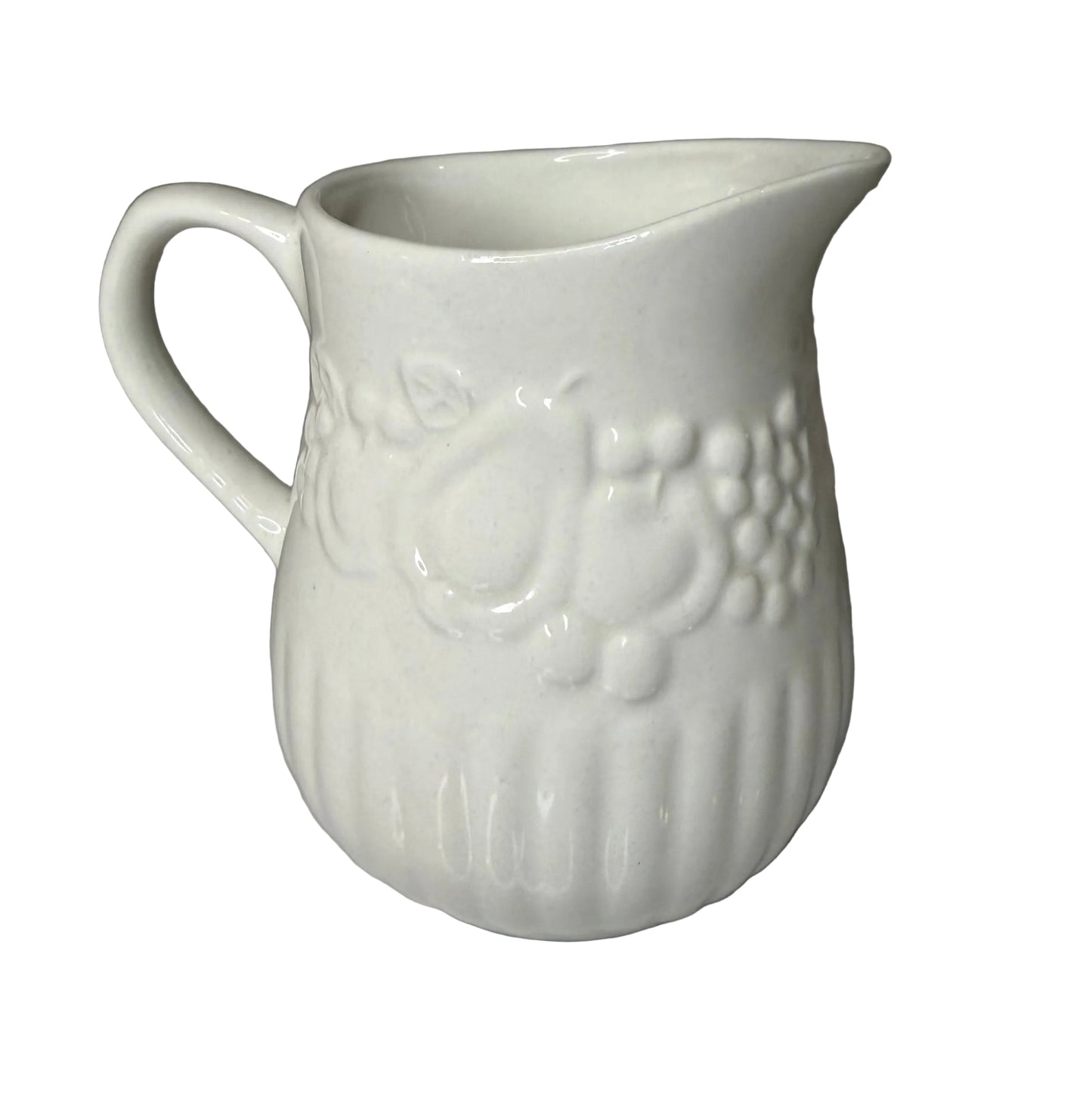 Vintage Libbey White Ceramic Creamer – Embossed Fruit Pattern, 1970s