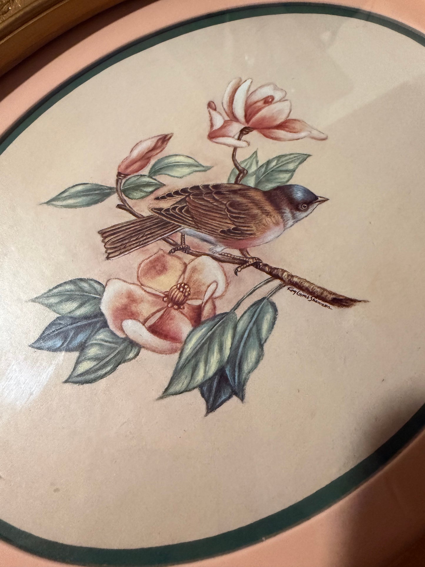 Vintage Homco Home Interiors Bird Prints in Oval Gold-Tone Frames (Set of 2) | Circa 1983