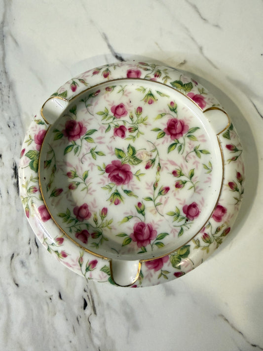 Vintage Lefton China “Rose Chintz” Ashtray – Floral Pattern – Made in Japan