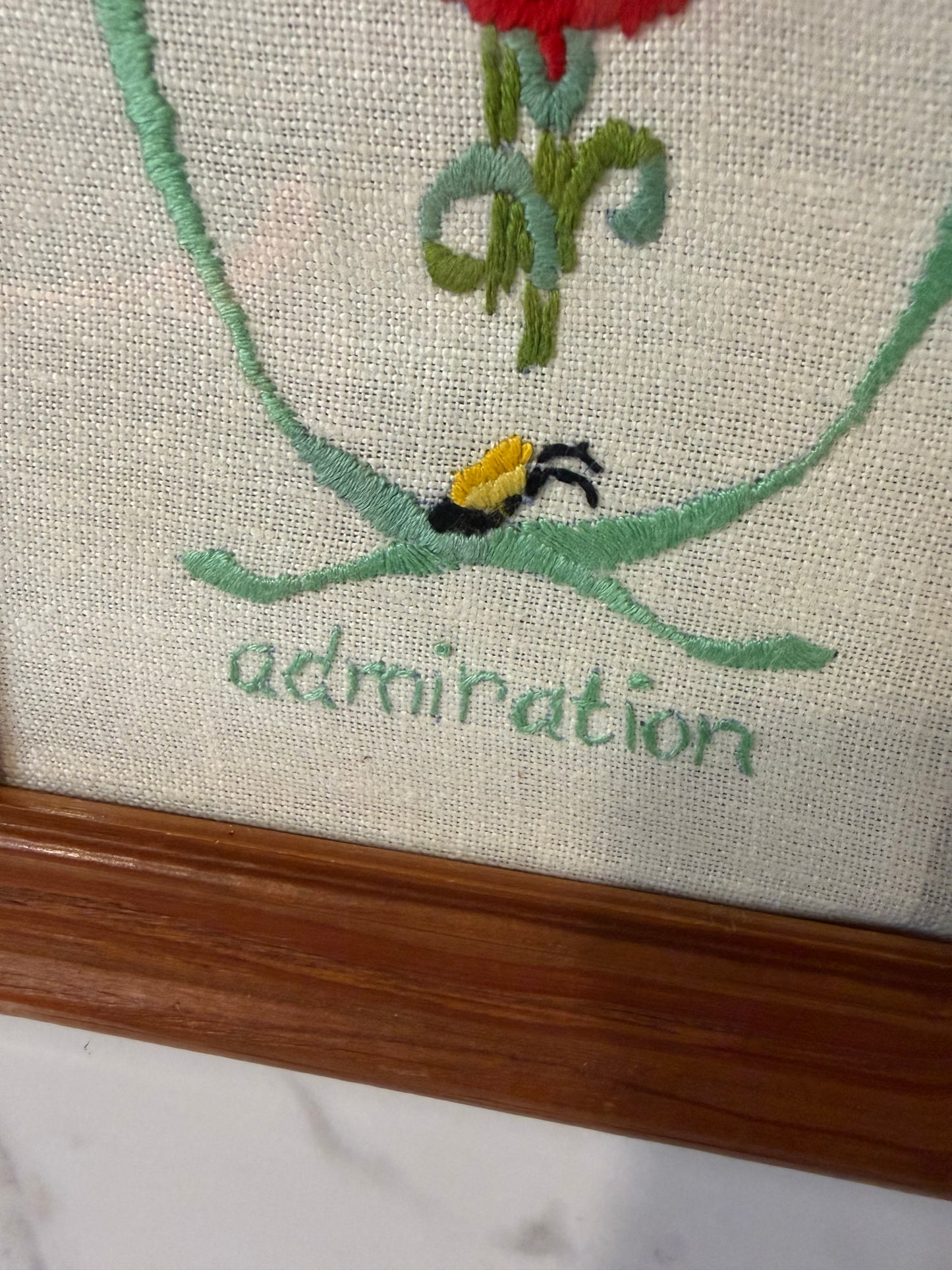 Framed Vintage Paragon Needle Craft “Carnation” Embroidery – Julie Nixon Eisenhower Collection (1975)