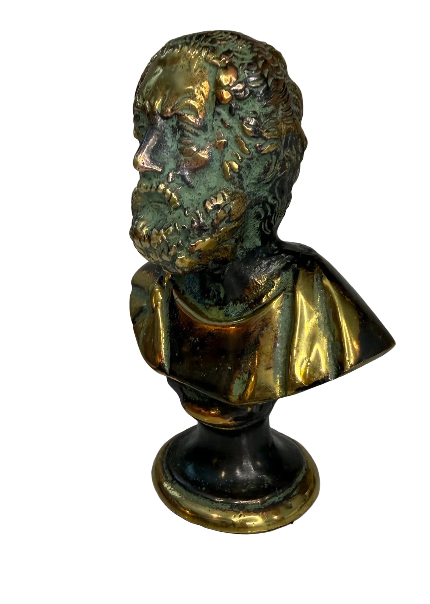 Vintage Brass Bust of Homer – Classical Greek Poet Sculpture with Aged Patina