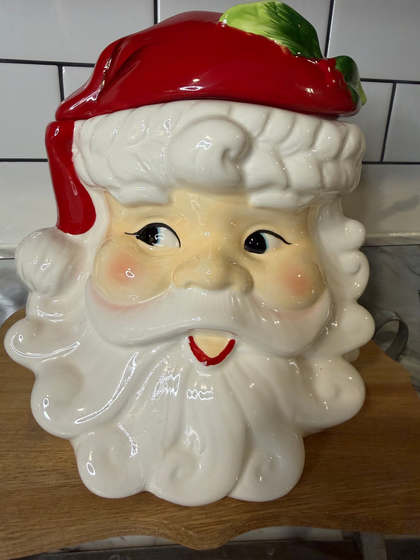Vintage-Style Ceramic Santa Claus Cookie Jar “Winking Santa” — Sleigh Bell Bistro
