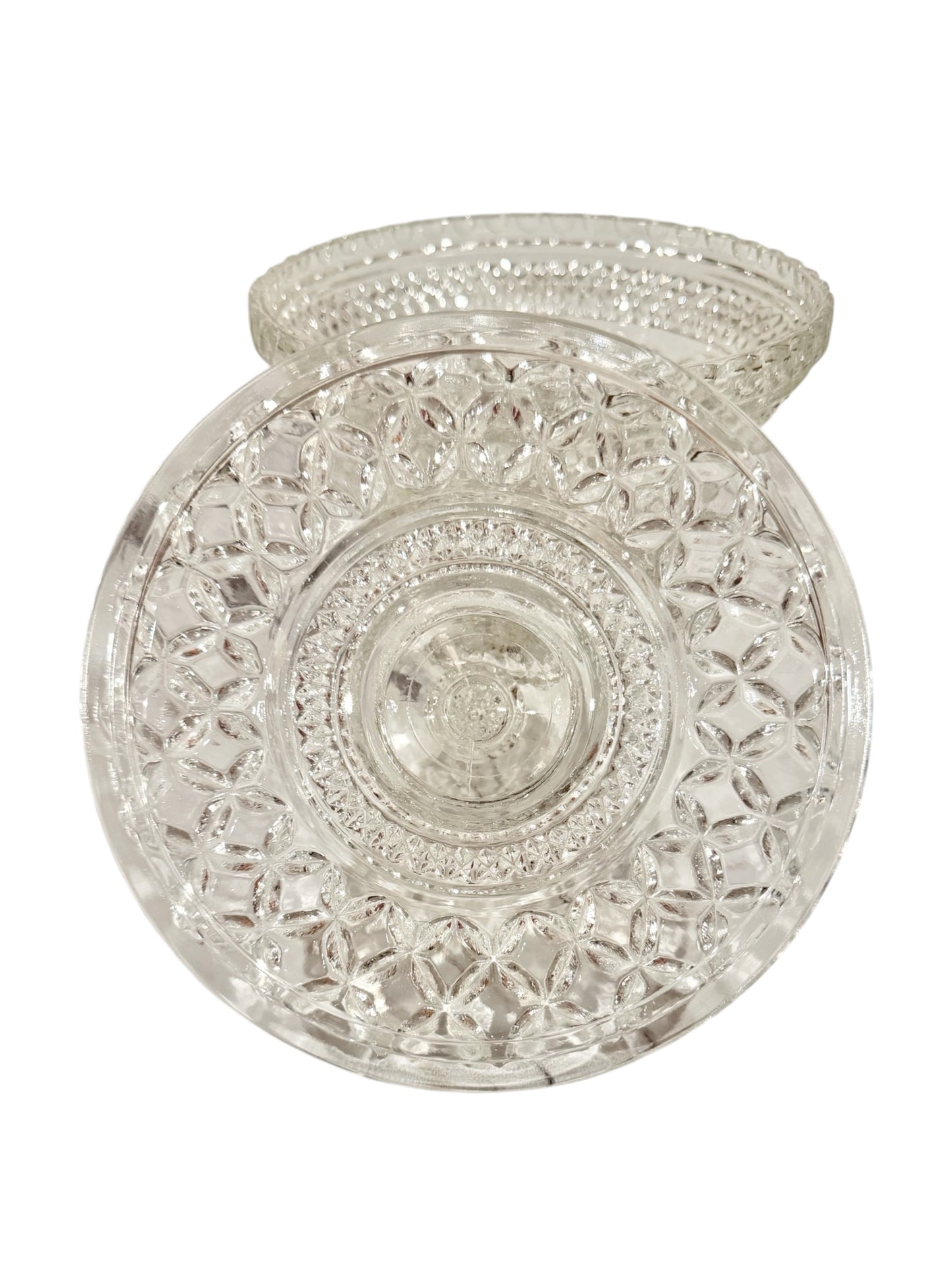 Anchor Hocking Vintage Wexford Lidded Candy Dish | Footed Pressed Glass Compote | Diamond Point Pattern