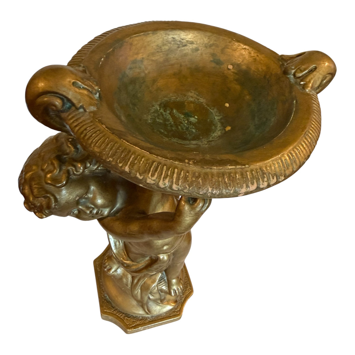 1950s–60s Alexander Backer ABCO Gold Chalkware Cherub Compote – 11.5”
