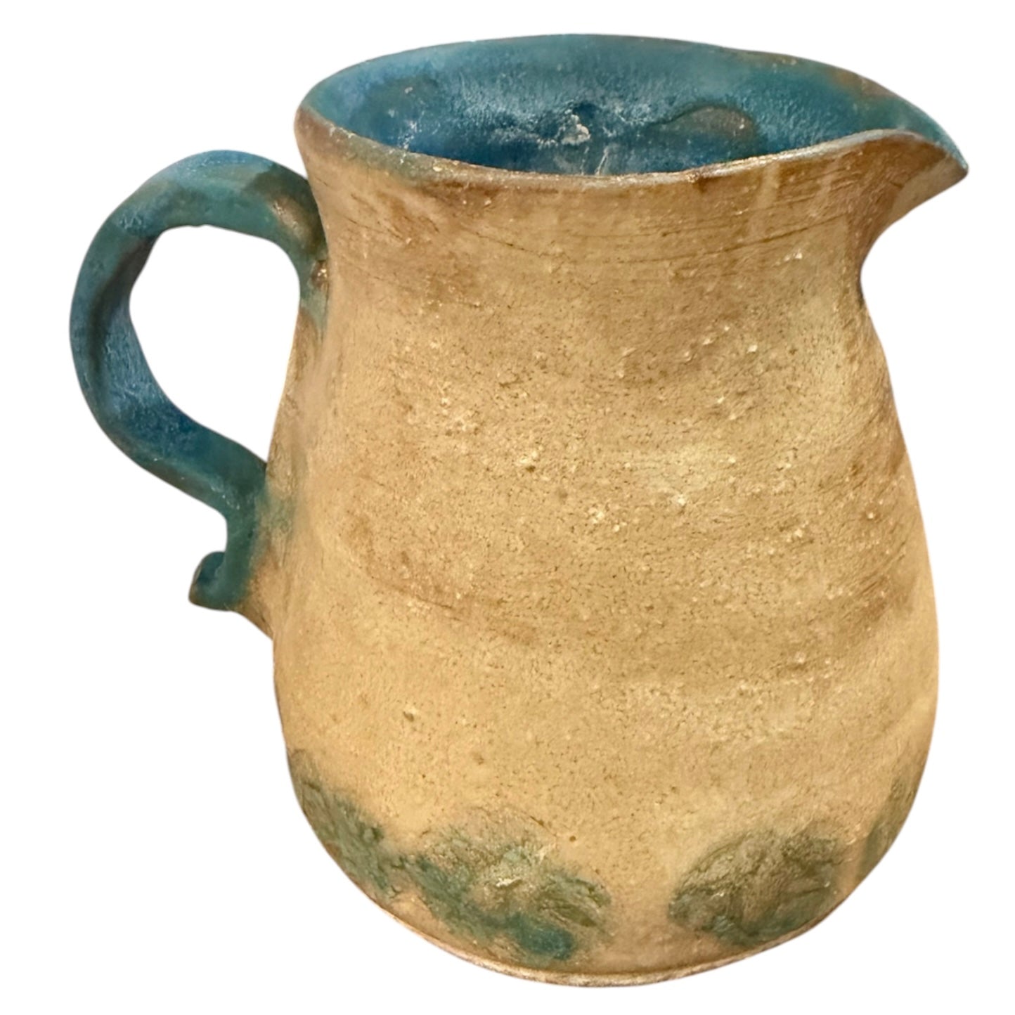 Studio Pottery Pitcher | Vintage Handcrafted Stoneware with Teal Glaze Accent