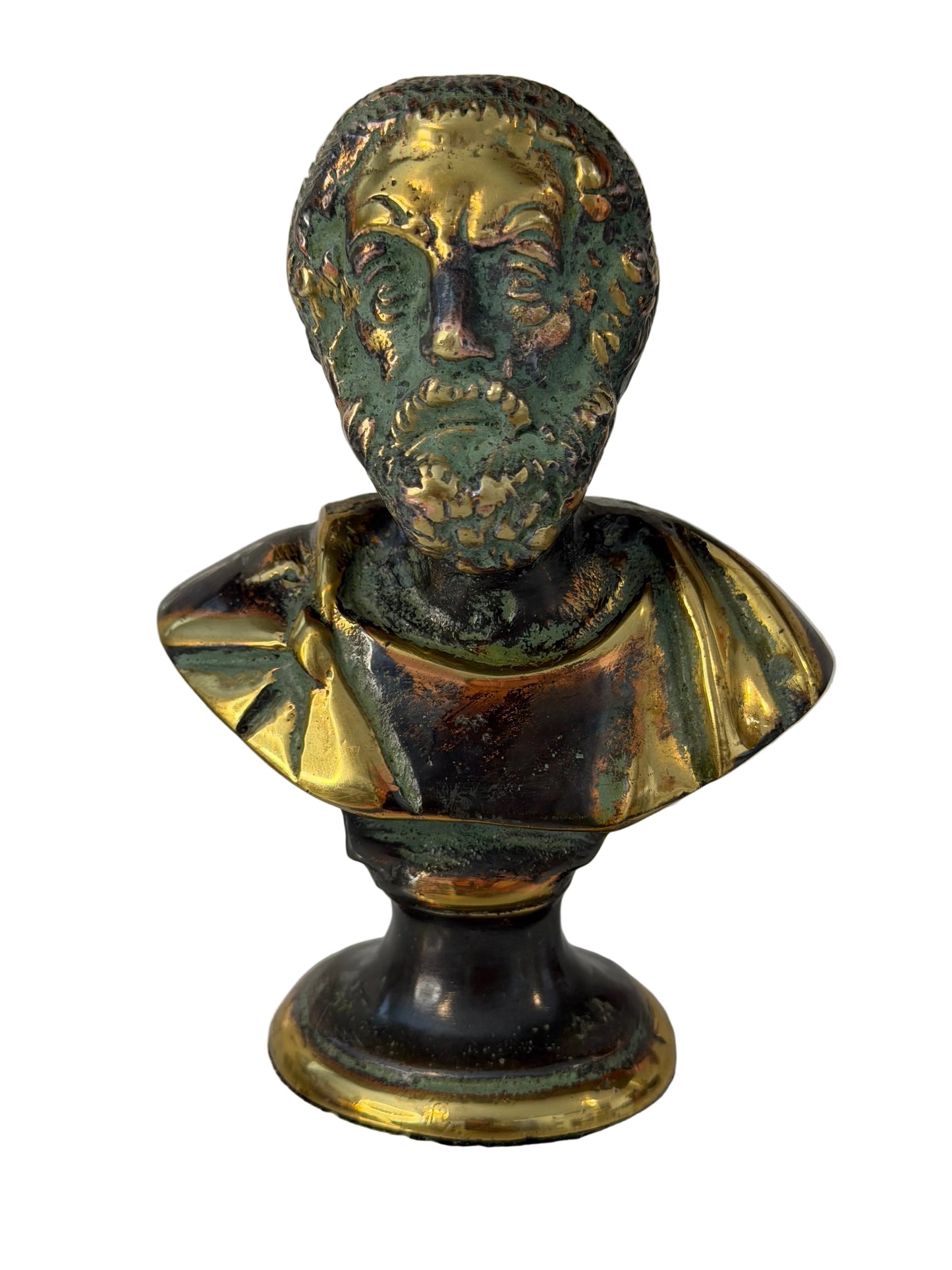Vintage Brass Bust of Homer – Classical Greek Poet Sculpture with Aged Patina