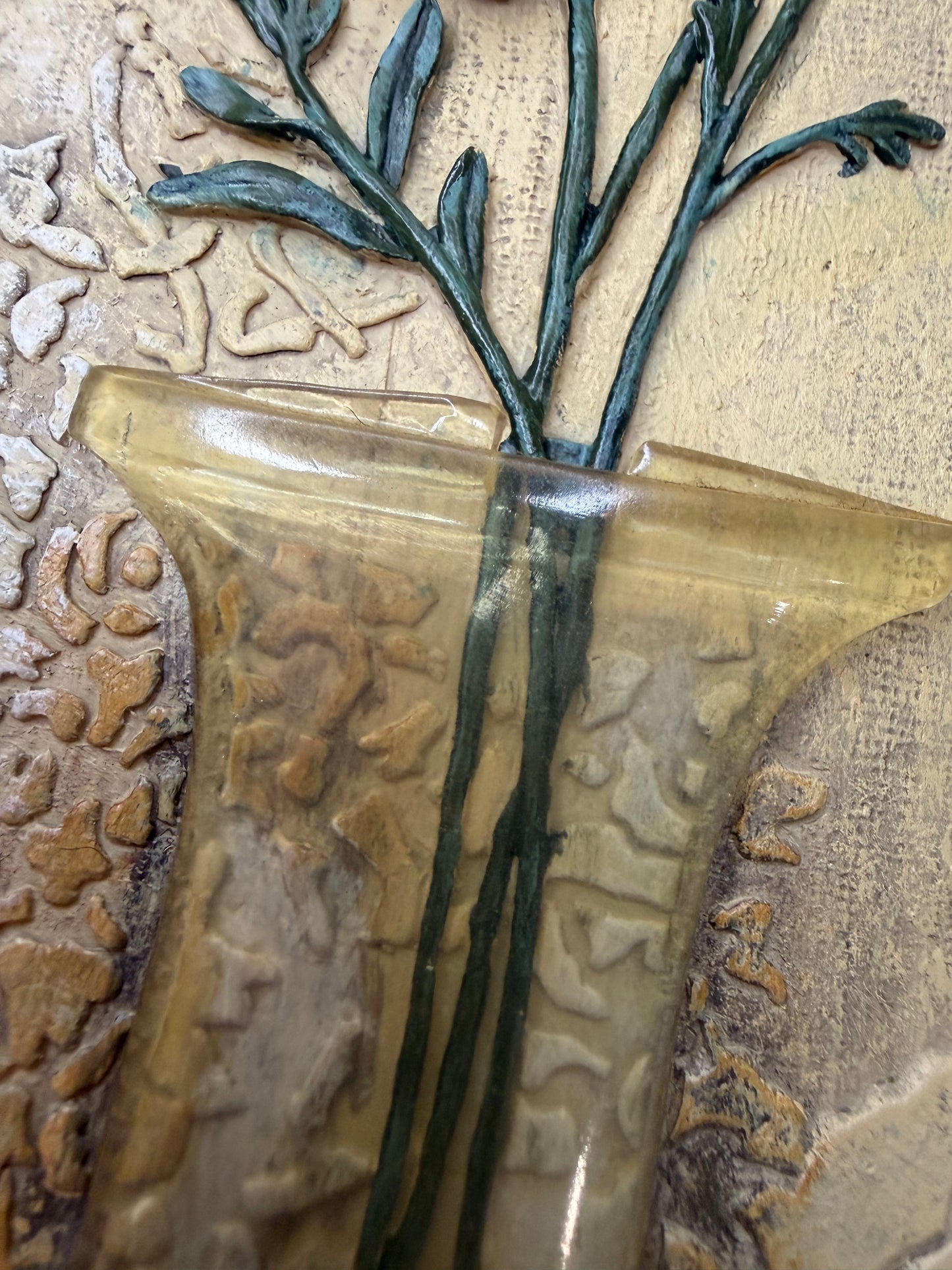 Set of Two Vintage Boem Signed 3D Floral Wall Art Plaques