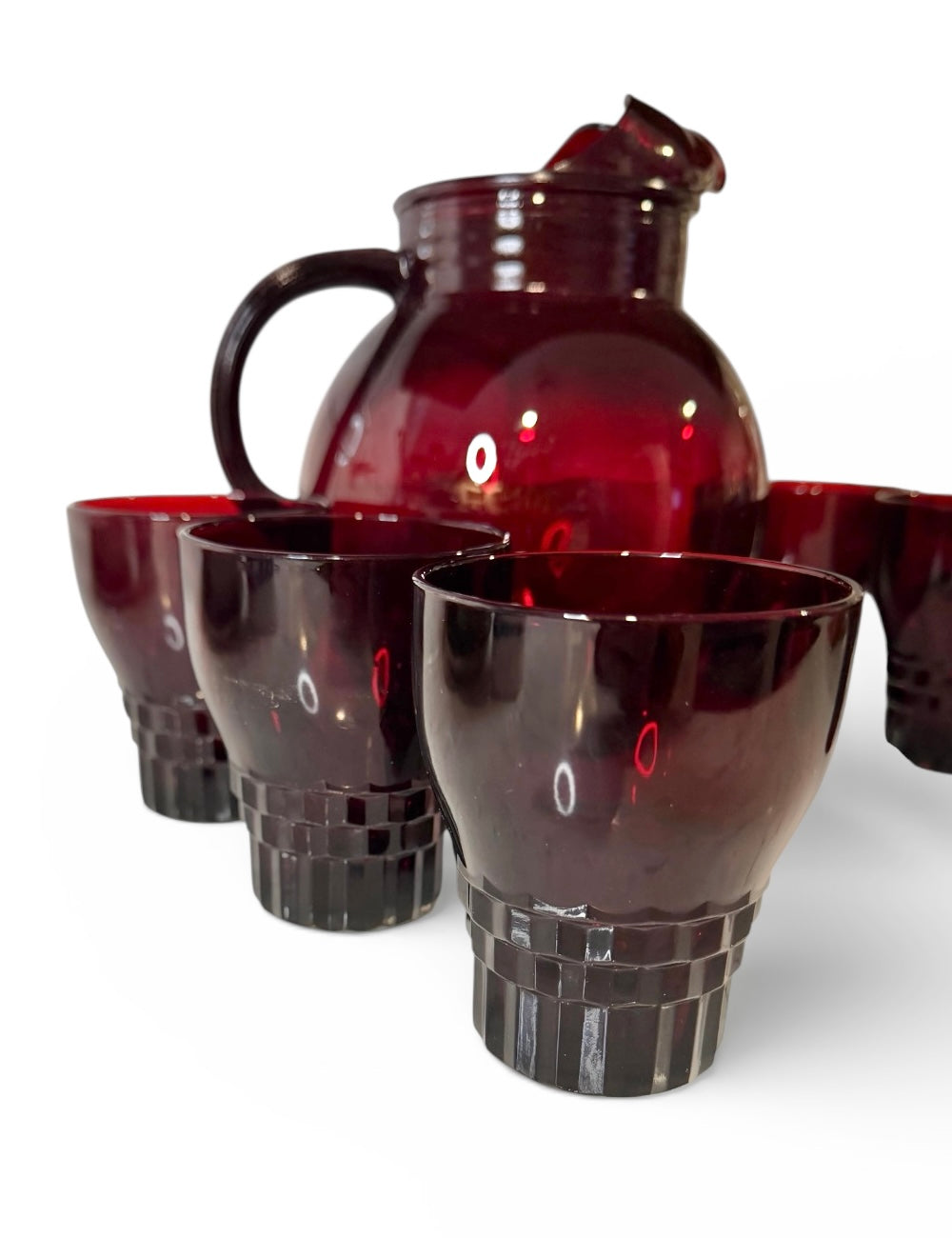 Vintage Anchor Hocking Royal Ruby Pitcher & Windsor Tumbler Set (7-Piece)