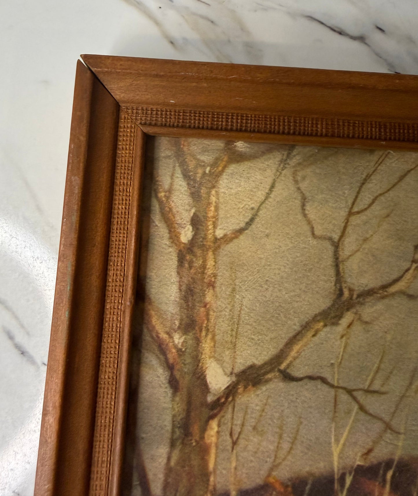 Vintage Robert Wood “Snow in the Catskills” Textured Print | Framed Mid-Century Winter Landscape