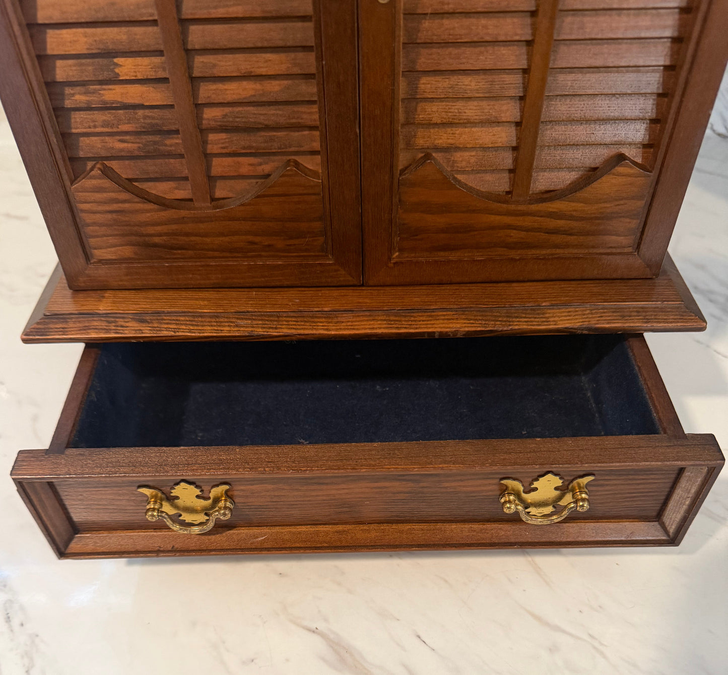 Vintage Solid Wood Musical Jewelry Box Armoire