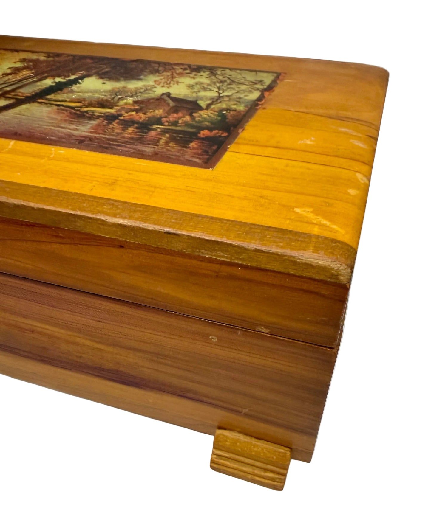 Vintage Cedar Jewelry Box with Autumn Landscape Decoupage