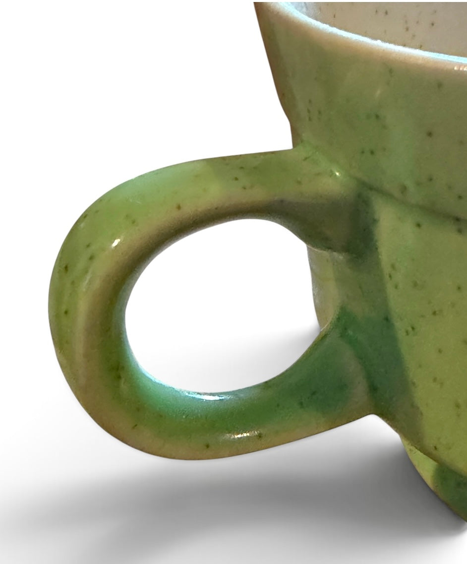 Premier Potterskraft Country Roads Green Speckled Stoneware Creamer & Footed Cup Set | Japan | Mid-Century Modern