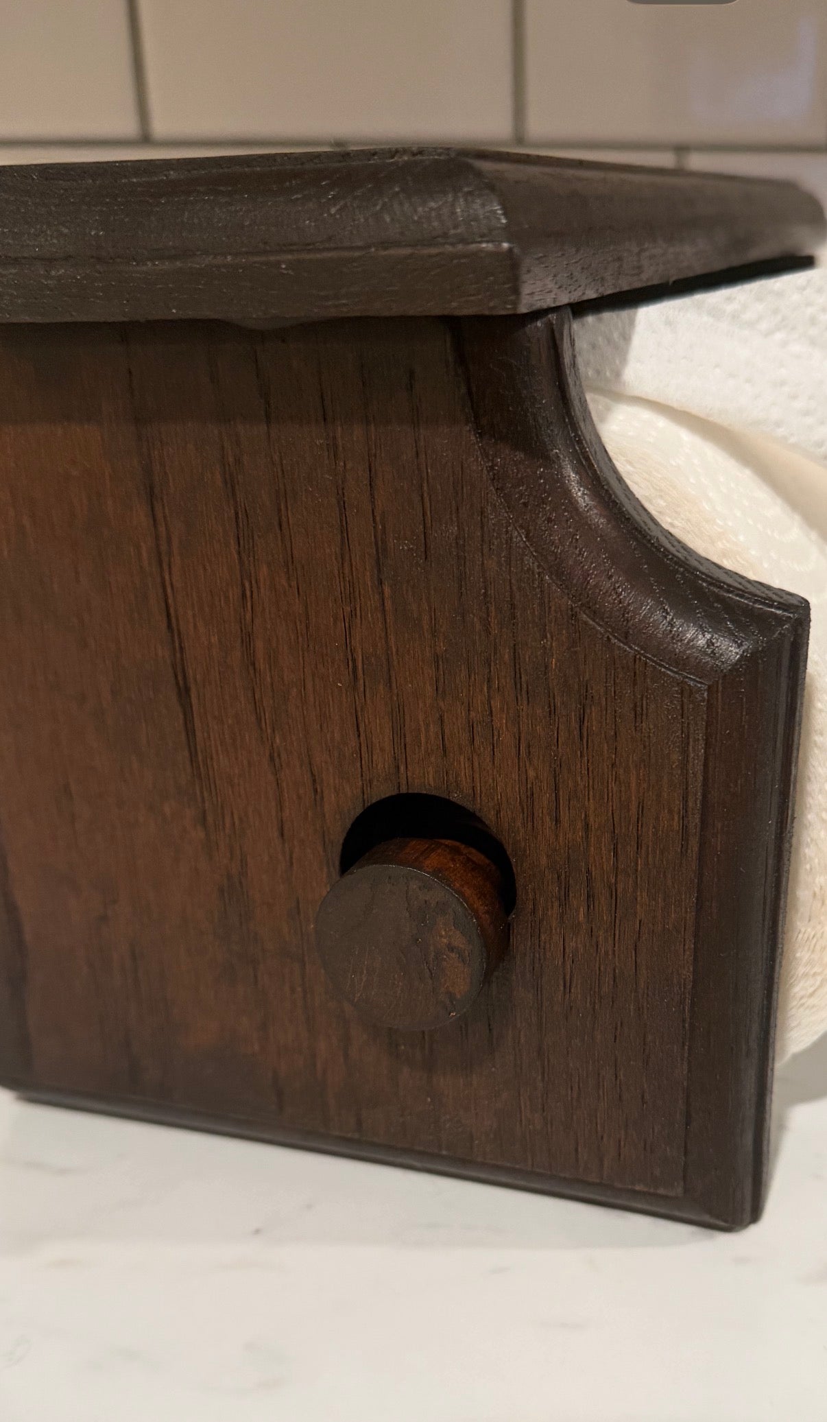 Vintage Solid Oak Shelf Paper Towel Holder – Refinished & Ready to Hang