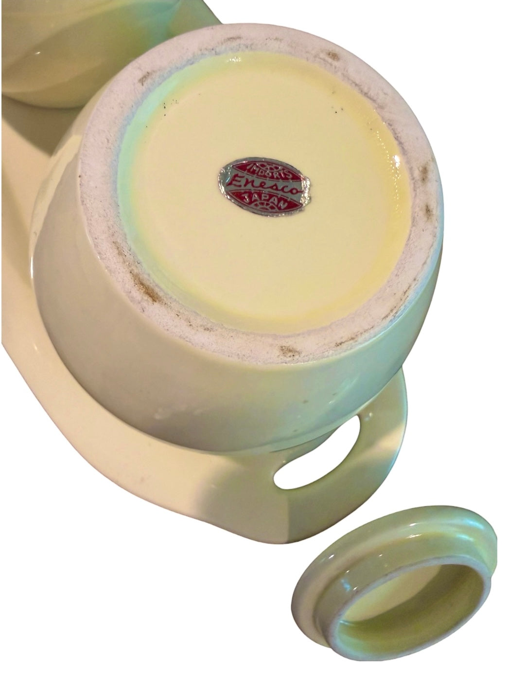 Enesco Vintage Ceramic Creamer, Sugar Jar & Plate Holder Set – Cottagecore Kitchen Decor