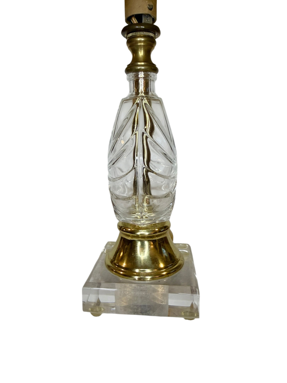 Vintage Miniature Pressed Glass & Brass Accent Table Lamp with Shade