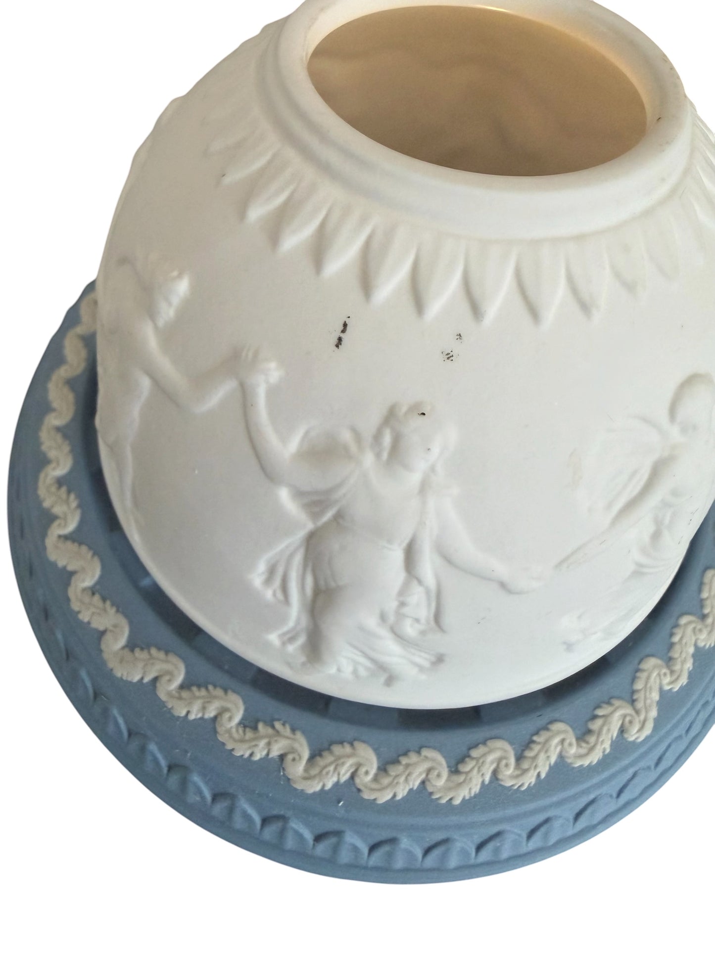 Vintage Wedgwood Blue Jasperware “Dancing Hours” Lithophane Fairy Lamp