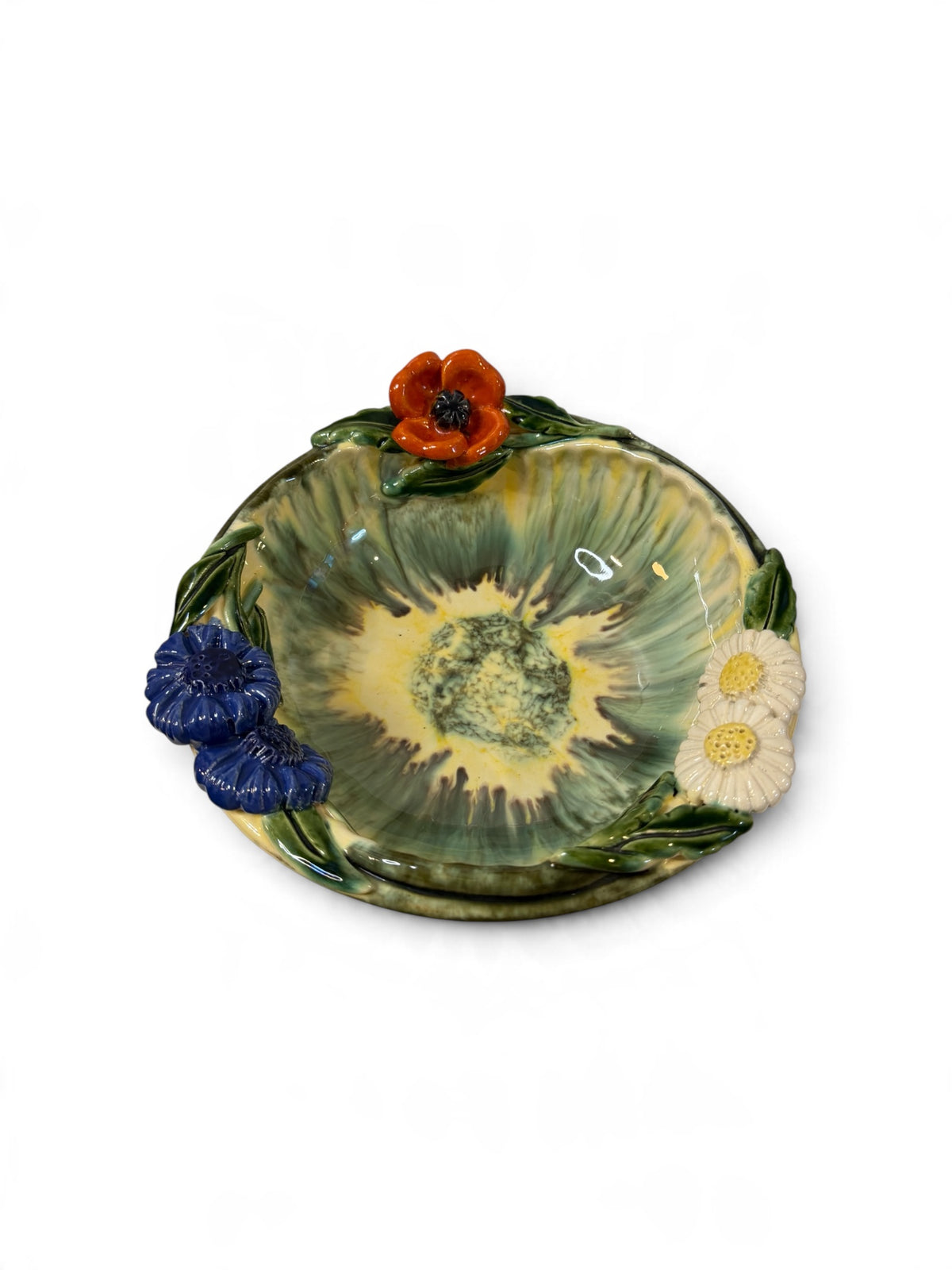St. Peter Graz Austrian Majolica Vintage Floral Bowl – Hand-Painted Drip Glaze