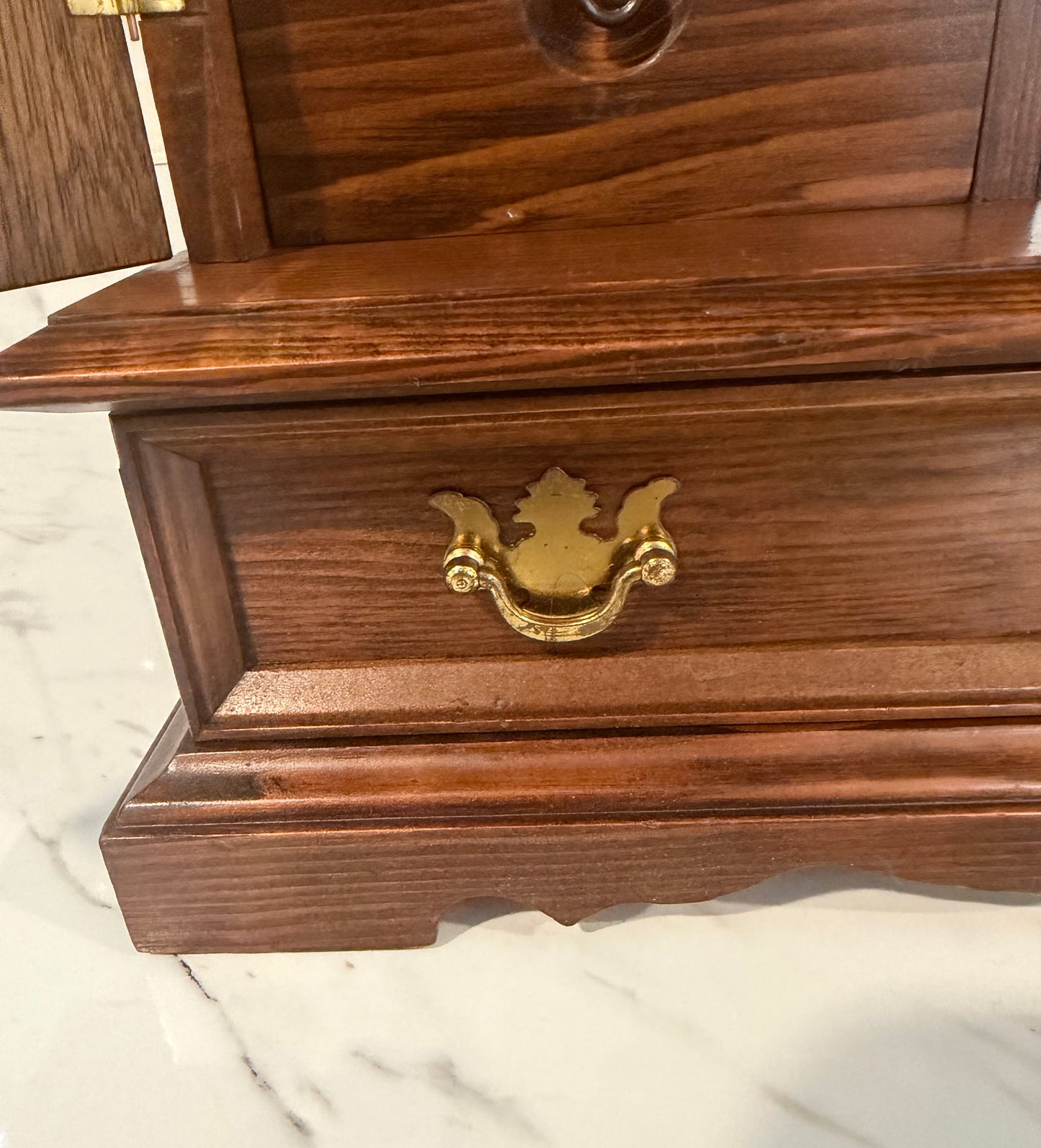 Vintage Solid Wood Musical Jewelry Box Armoire